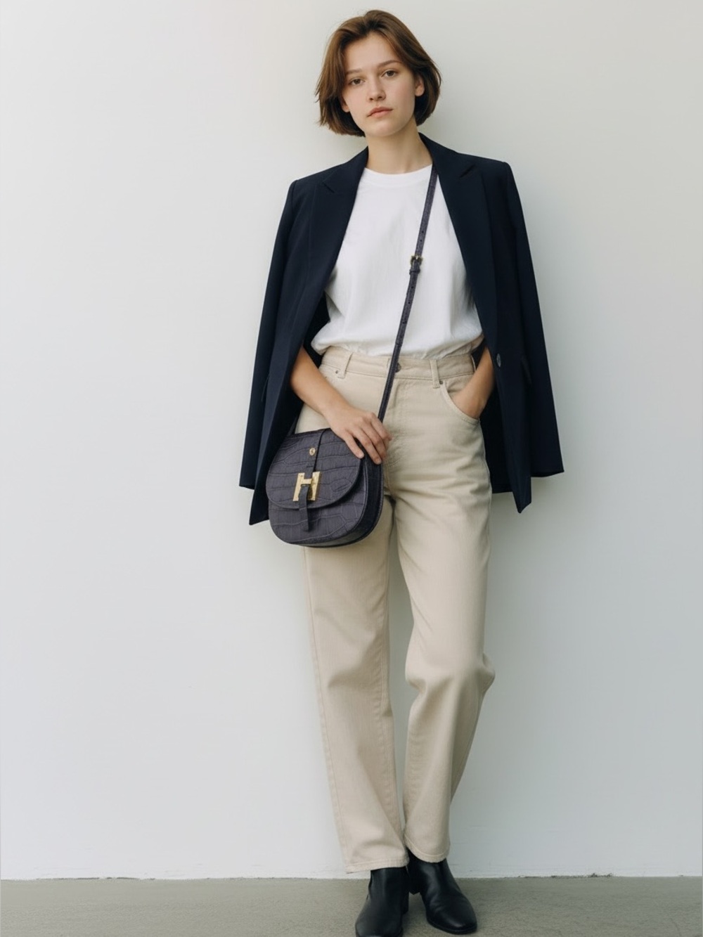 Pratesi Firenze Gunmetal Italian Crossbody Bag with  Gold Hardware